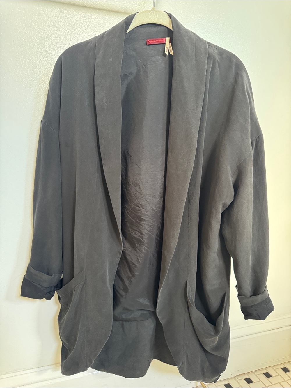 Open-Front Shawl Collar Blazer Jacket in Charcoal Gray